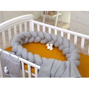 Aparatoare Laterala Pat Bumper Impletit, Cu Inchidere Velcro, Bumbac Tricot Gri, 210x21 Cm Pjb80572