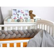 Aparatoare Laterala Pat Bumper Impletit, Cu Inchidere Velcro, Bumbac Tricot Gri, 210x21 Cm Pjb80572
