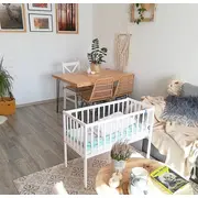 Patut Mic, Co-sleeping Din Lemn, Classic Alb Cu Saltea Cocos Spuma Cocos 90 X 40 X 7 Cm Pjbbedside_white