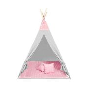Cort copii XXL Teepee, Cort, Covoras, 3 Perne Iso Trade MY17243 BBJMY17243_Roz/Gri Stelute