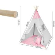 Cort copii XXL Teepee, Cort, Covoras, 3 Perne Iso Trade MY17243 BBJMY17243_Roz/Gri Stelute