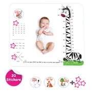 Paturica Foto Bebelusi - Baby Milestone Blanket design Long Neck Zebra cu 20 Stickere My First