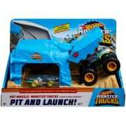 HOT WHEELS LANSATOR MONSTER TRUCK RECHINUL CU DOUA MASINUTE VIVMTGKY01_GKY03