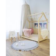 Saltea Rotunda Pentru Joaca Din Spuma, Catifea Gri Cu Volanas, Diametru 100 Cm Pjbmata022