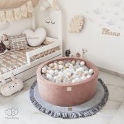 Saltea Rotunda Pentru Joaca Din Spuma, Catifea Gri Cu Volanas, Diametru 100 Cm Pjbmata022