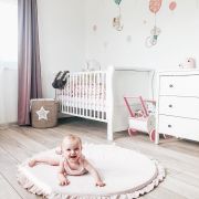 Saltea Rotunda Pentru Joaca Din Spuma, Catifea Roz Cu Volanas, Diametru 100 Cm Pjbmata013
