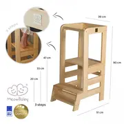 Inaltator Learning Tower Ajustabil, Ajutor De Bucatarie Meowbaby  , Lemn Natur Pjbkh01002