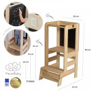 Inaltator Learning Tower Ajustabil Cu Tabla De Scris, Ajutor De Bucatarie Meowbaby  , Lemn Natur Pjbkh02001
