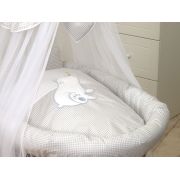 Cos Bebe Cu Suport Pe Roti, Saltea, Lenjerie Si Baldachin, Bear Heart Gri Pjb68931