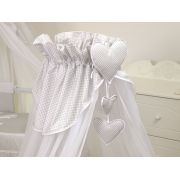 Cos Bebe Cu Suport Pe Roti, Saltea, Lenjerie Si Baldachin, Bear Heart Gri Pjb68931
