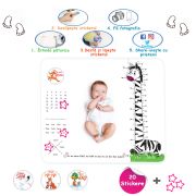 Pachet Paturica Foto Bebelusi Baby Milestone Blanket design Long Neck Zebra cu 20 Stickere My First + 20 Stickere Funny
