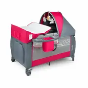 Lionelo - Patut pliant cu doua nivele Sven Plus, 120x60 cm, arcada jucarii, masuta de infasat, vibratii, melodii, Pink Rose BYNLO-SVEN_PLUS_PINK_ROSE