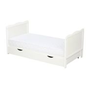 Qmini - Patut din lemn Julia 120x60 cm, multifunctional, cu sertar, Alb + Saltea 10 cm BYNQM_JUL10CM02AL