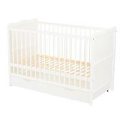 Qmini - Patut din lemn Julia 120x60 cm, multifunctional, cu sertar, Alb + Saltea 10 cm BYNQM_JUL10CM02AL