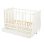 Qmini - Patut din lemn Julia 120x60 cm, multifunctional, cu sertar, Alb + Saltea 10 cm BYNQM_JUL10CM02AL