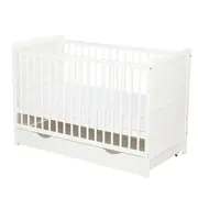 Qmini - Patut din lemn Julia 120x60 cm, multifunctional, cu sertar, Alb + Saltea 12 cm BYNQM_JUL12CM02AL