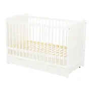 Qmini - Patut din lemn Julia 120x60 cm, multifunctional, cu sertar, Alb + Saltea 12 cm BYNQM_JUL12CM02AL