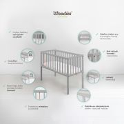 Patut Din Lemn Pentru Bebe, Inaltime Saltea Reglabila, Stardust  Craft Gri 120a 60 Cm Pjbstardust_grey