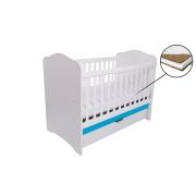 Patut vessanti como cu sertar - alb cu albastru + saltea cocos confort 120 x 60 x 12 cm edep12dcs_d150