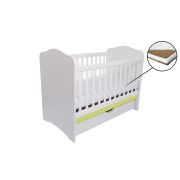 Patut vessanti como cu sertar - alb cu verde + saltea cocos confort 120 x 60 x 12 cm edep12dcs_d134