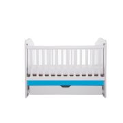 Patut vessanti como culisant cu sertar - alb cu albastru + saltea cocos confort 120 x 60 x 12 cm edep12dclcs_d150