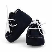 Botosei mocasini bebe din piele naturala Baby Fox Bleumarin Indigo cu siret alb uni - FOX10312-71