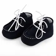 Botosei mocasini bebe din piele naturala Baby Fox Bleumarin Indigo cu siret alb uni - FOX10312-71