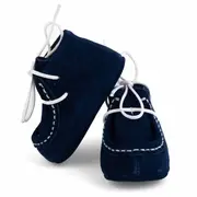 Botosei mocasini bebe din piele naturala Baby Fox Bleumarin cu siret alb uni - FOX10312-7