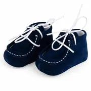 Botosei mocasini bebe din piele naturala Baby Fox Bleumarin cu siret alb uni - FOX10312-7