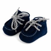 Botosei mocasini bebe din piele naturala Bleumarin cu siret bicolor alb-bleumarin - FOX1031277