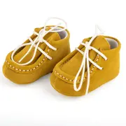 Botosei mocasini bebe din piele naturala BabyFox Galben cu siret uni - FOX1031279