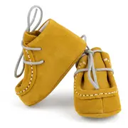 Botosei mocasini bebe din piele naturala BabyFox Galben cu siret uni - FOX1031279