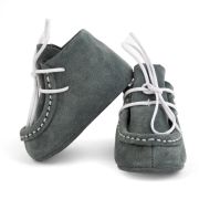 Botosei mocasini bebe din piele naturala Baby Fox Gri Deschis cu siret uni - FOX10312-71-1