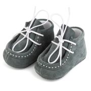 Botosei mocasini bebe din piele naturala Baby Fox Gri Deschis cu siret uni - FOX10312-71-1