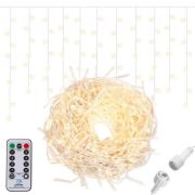 Instalatie luminoasa craciun 500 leduri cu telecomanda, 23 m, 8 functii, exterior/interior, tip perdea de turturi alb cald LVTKCL0505