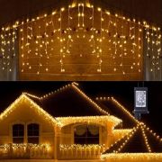 Instalatie luminoasa de craciun 500 leduri, 23 m, 8 functii, exterior/interior, tip perdea de turturi alb cald LVTKCL0501