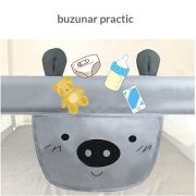 Bariera protectie pat culisanta XXL 200 cm Bears Grey, inaltime reglabila 68-98 cm LVTK5904067518209