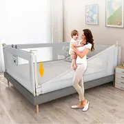 Bariera protectie pat culisanta xxl 200 cm bears grey, inaltime reglabila 68-98 cm lvtk5904067518209