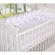 Aparatoare Laterala Pat Bumper Impletit, Cu Inchidere Velcro, Bumbac, Alb, 180x21 Cm Pjb65769