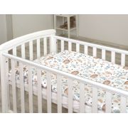 Set Lenjerie Din Bumbac Cu Protectie Laterala Pentru Pat Bebe 120 X 60 Cm, Iepuras Blue, Amy Pjb69679