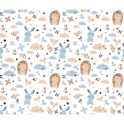 Set Lenjerie Din Bumbac Cu Protectie Laterala Pentru Pat Bebe 120 X 60 Cm, Iepuras Blue, Amy Pjb69679