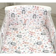 Set Lenjerie Din Bumbac Cu Protectie Laterala Pentru Pat Bebe 120 X 60 Cm, Iepuras Roz, Amy Pjb69680