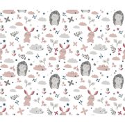 Set Lenjerie Din Bumbac Cu Protectie Laterala Pentru Pat Bebe 120 X 60 Cm, Iepuras Roz, Amy Pjb69680