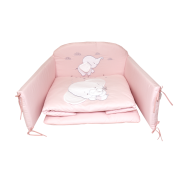 Amy - Lenjerie 3 Piese Cu Protectie Laterala Elefant Din Bumbac, 120x60 Cm, Roz Pjb81334
