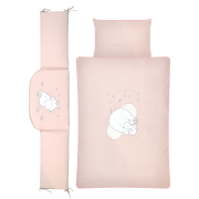 Amy - Lenjerie 3 Piese Cu Protectie Laterala Elefant Din Bumbac, 120x60 Cm, Roz Pjb81334