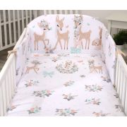 Set Lenjerie Din Bumbac Cu Protectie Laterala Pentru Pat Bebe 120 X 60 Cm, Caprioara Boho Alb, Amy Pjb81992