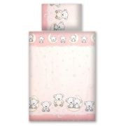 Set Lenjerie Din Bumbac Cu Protectie Laterala Pentru Pat Bebe 120 X 60 Cm, Ursulet Pe Luna Roz, Amy Pjb65760