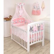 Set Lenjerie Din Bumbac Cu Protectie Laterala Pentru Pat Bebe 120 X 60 Cm, Ursulet Pe Luna Roz, Amy Pjb65760