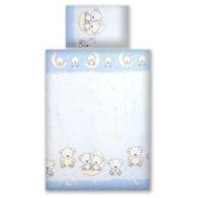 Set Lenjerie Din Bumbac Cu Protectie Laterala Pentru Pat Bebe 120 X 60 Cm, Ursulet Pe Luna Albastru, Amy Pjb65759