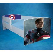 Pat Pentru Baieti 2-12 Ani Personaj Captain America, Cu Saltea 160x80, Fara Sertar - Ptv1705